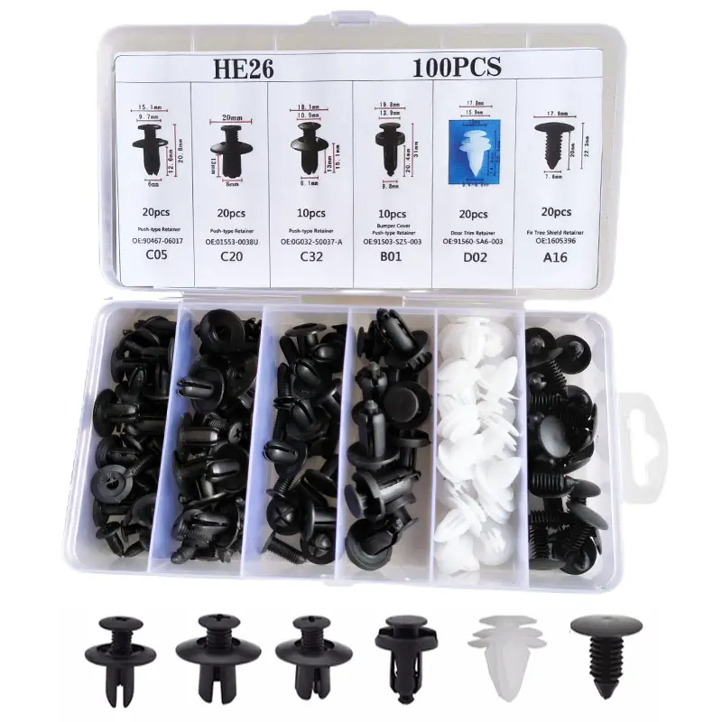 ABS Push-Type Multi-Size Impact-Resistant Automotive Plastic Rivet Fasteners - Replacement Parts for Cars Accessories, Secure Fit, Skirt & Bumper Fit, Fender Connection, C05-C32 Kits, 2025 Recommended Model, Box-Packaged for Protection