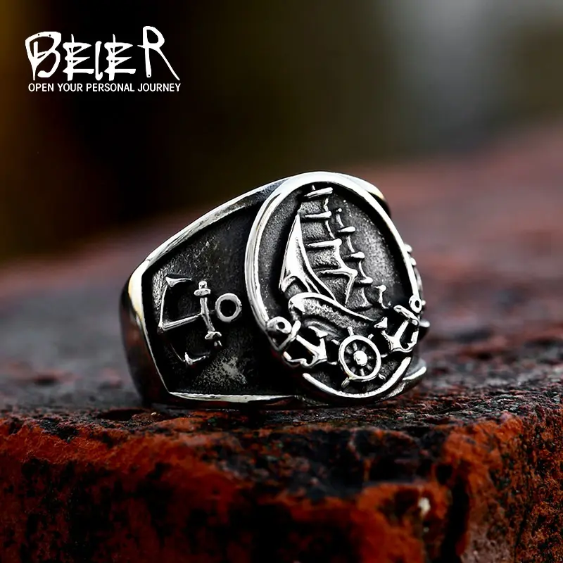 Male Geometric Anchor Sailboat-Themed Stainless Steel Casting Ring, 14.4g Genuine and Affordable Casual Everyday Jewelry, "You Are My Anchor" Gift with Special Design Team, Quality Assurance & Delivery Guarantee