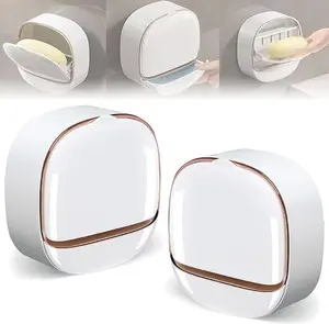 Luxury Soap Holder with Drain Tray Waterproof Soap Dish Holder Adhesive Wall Mounted for Shower Bathroom Bathtub Keeps Soap Bars Dry