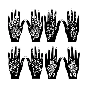 Hollow Out Henna Tattoo Stencil, 8 Counts/set Unique Design Reusable Hand Shaped Henna Tattoo Stencil, DIY Decorative Body Paint Template for Women & Girls