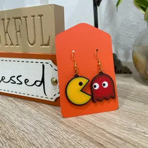 Pac-Man Themed 3D Printed Earrings, Fun Retro Arcade Jewelry | Pac-Man and Ghost | Gamer Gift | Lightweight & Unique | Geek Chic Accessories