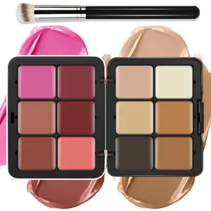 Cream [Blush Contour Concealer] Makeup Palette for Cheeks - All in One Makeup Palette Kit with Brush, Natural Matte Long Wearing, Waterproof Blendable Face Make Up Pallete (#02)