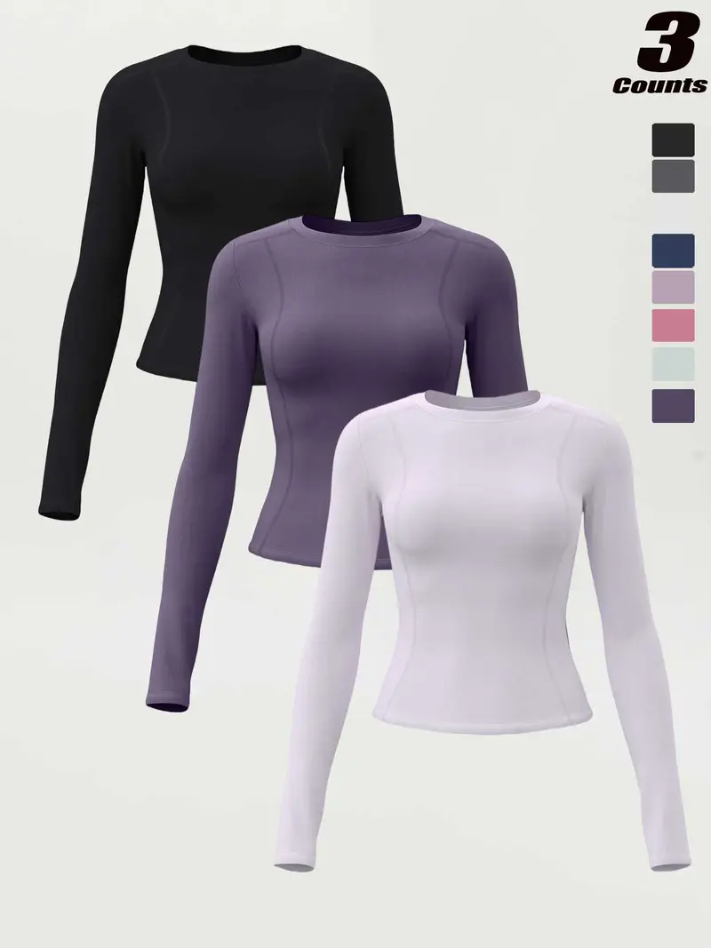 New Spring Autumn Women's Slim-Fit Long Sleeve T-Shirt, Casual Round Neck Yoga Top, Running Fitness Shirt, Athletic Yoga Shirts, All Seasons Wear