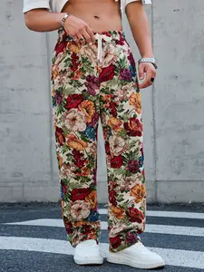 Mens Versatile Floral Tapestry Pants - Menswear Elegant Casual Clothes, Vintage-Inspired Botanical Design, Ultra-Soft Fabric, Straight Leg Cut, Ideal for Lounging & Errands