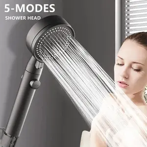 Adjustable High Pressure Shower Head 5 Modes with Hose Water Saving One-Key Stop Spray Nozzle - Bathroom Shower Accessories