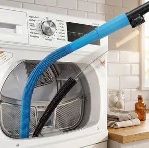 GRABIT 2-Piece Dryer Vent Cleaner Kit | Flexible Vacuum Hose Attachment & Extra-Long Lint Brush | Reduces Fire Risk & Fits Most Vacuums (Blue)