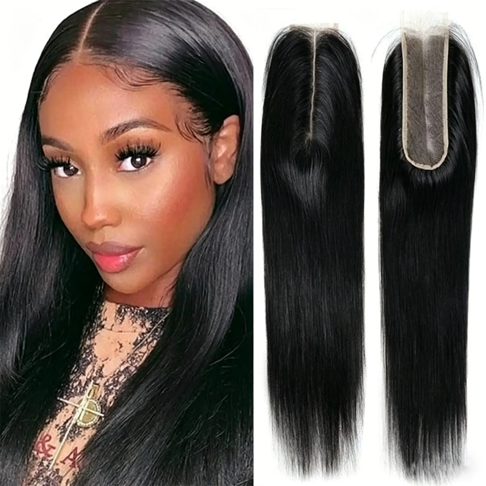Estrella Hair 14A 2x6 HD Lace Closure Human Hair Straight 2x6 Swiss Real HD Lace with 100% Raw Brazilian Human Hair Middle Part Human Hair Closure Pre Plucked with Baby Hair Free Part （8~16 inch）