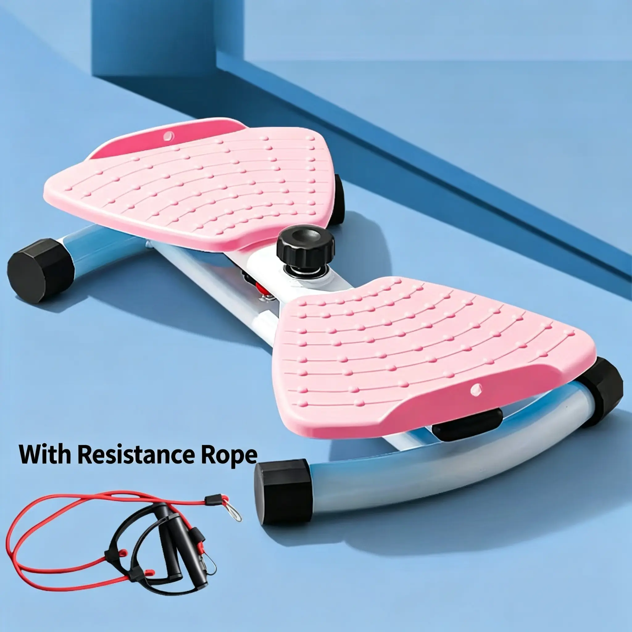 Women's Compact Lateral Mini Stepper with Waist Twist, Non-Slip Wide Pedals, Elastic Resistance Band & Core Workout, Portable Cardio Fitness  for Home Gym, Office running machine
