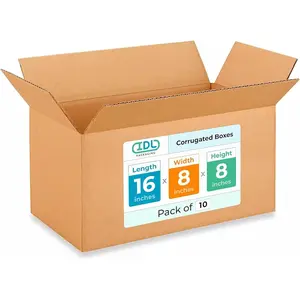 IDL Medium Moving Boxes 16x8x8 inches (10-Pack) - Extra Strength 200 lb vs Regular Box - Corrugated Cardboard Boxes for Moving and Delivering
