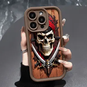 Phone Case for iPhone 15 Plus 16 Pro Max 14 13 12 11 XS XR Pirate Pattern Anti-Scratch Shockproof Soft Silicone Protective Cover