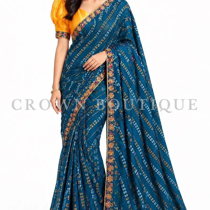 Beautiful Saree with Fully Stitched Blouse Traditional Women's Wear Rajastani Gorget Mix Fabric Short Sleeves Elegant Womenswear Clothes