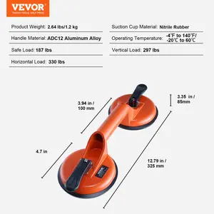 VEVOR Glass Suction Cup, 4.7 2 Pack 330 lbs Load Capacity, Vacuum Suction Cup with Aluminum Handle, Heavy Duty Industrial Suction Cup Lifter Tool for Glass, Granite, Tile, Metal, Wood Panel Lifting