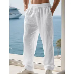 Men's High-Quality Linen Straight Leg Pants, Summer Beachwear, Casual Loose Fit, Durable Easy Care, Available in S-3xl Sizes
