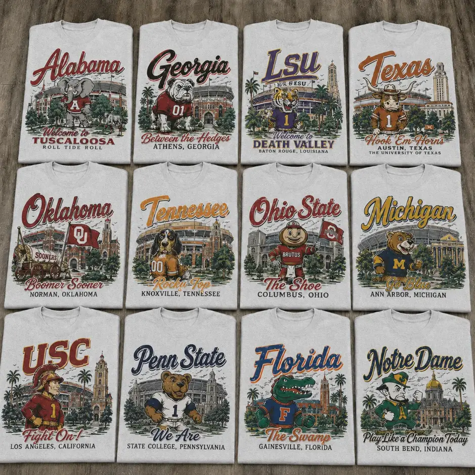 Vintage All Team Football Mascot T-Shirt, Retro College Team Graphic Tee, Stadium Pride Game Day Shirt, Distressed Fan Apparel Gift for Men Women