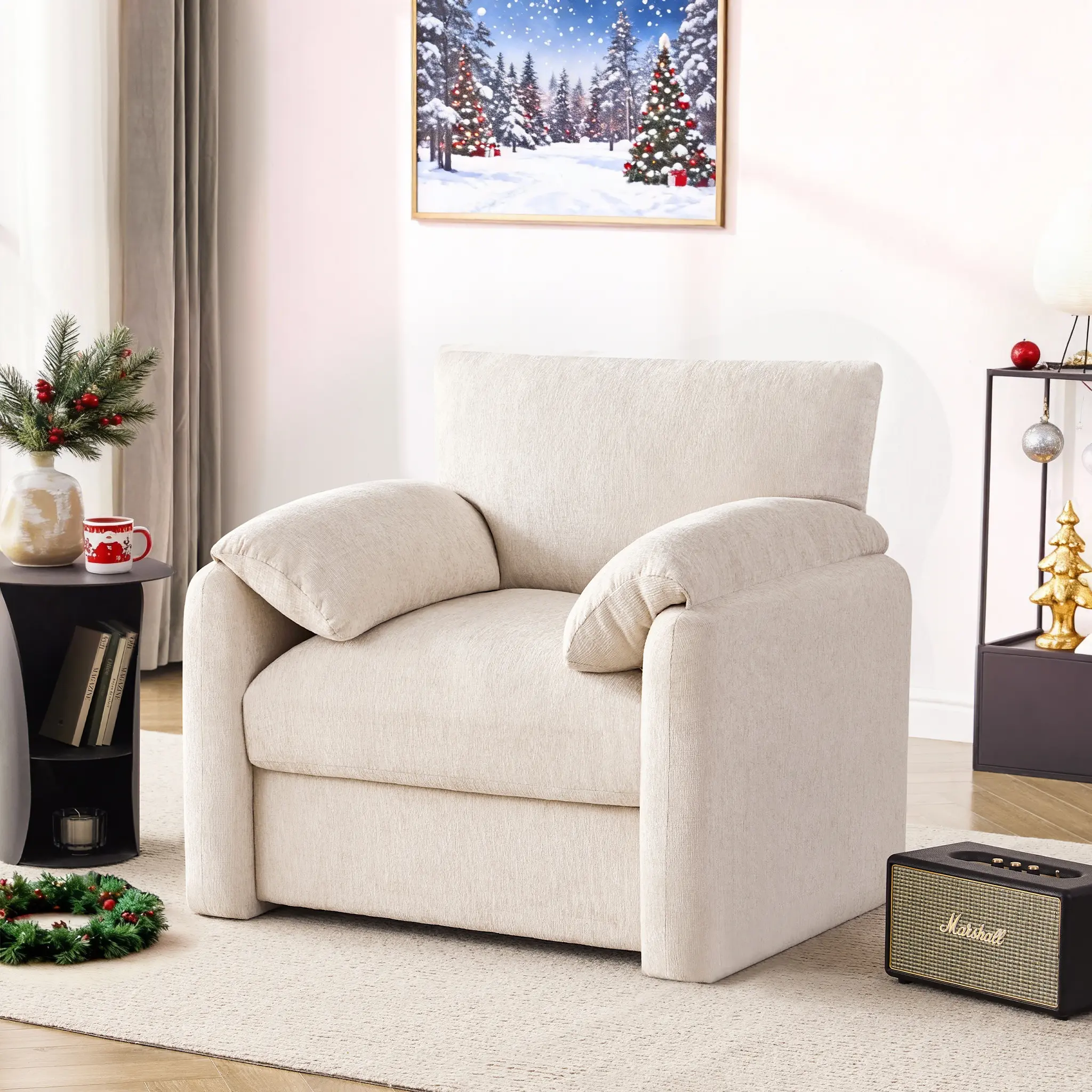 Chenille Oversized Armchair, 38.6" Wide Accent Chairs for Living Room & Bedroom Modern Lounge Chair, Upholstered Mid-Century Reading Chair, Comfy Living Room Chair, Single Sofa Chair