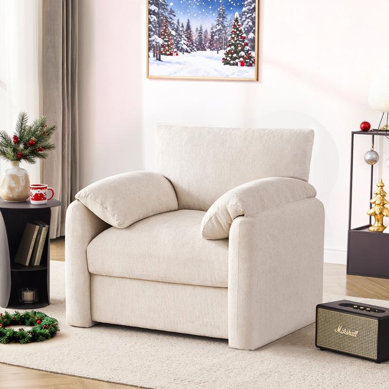 Chenille Oversized Armchair, 38.6" Wide Accent Chairs for Living Room & Bedroom Modern Lounge Chair, Upholstered Mid-Century Reading Chair, Comfy Living Room Chair, Single Sofa Chair