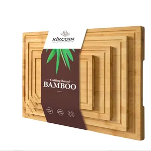 Kikcoin Cutting Board, 4 Pcs Extra Large Bamboo Cutting Boards for Kitchen, Wood Serving Tray with Juice Groove