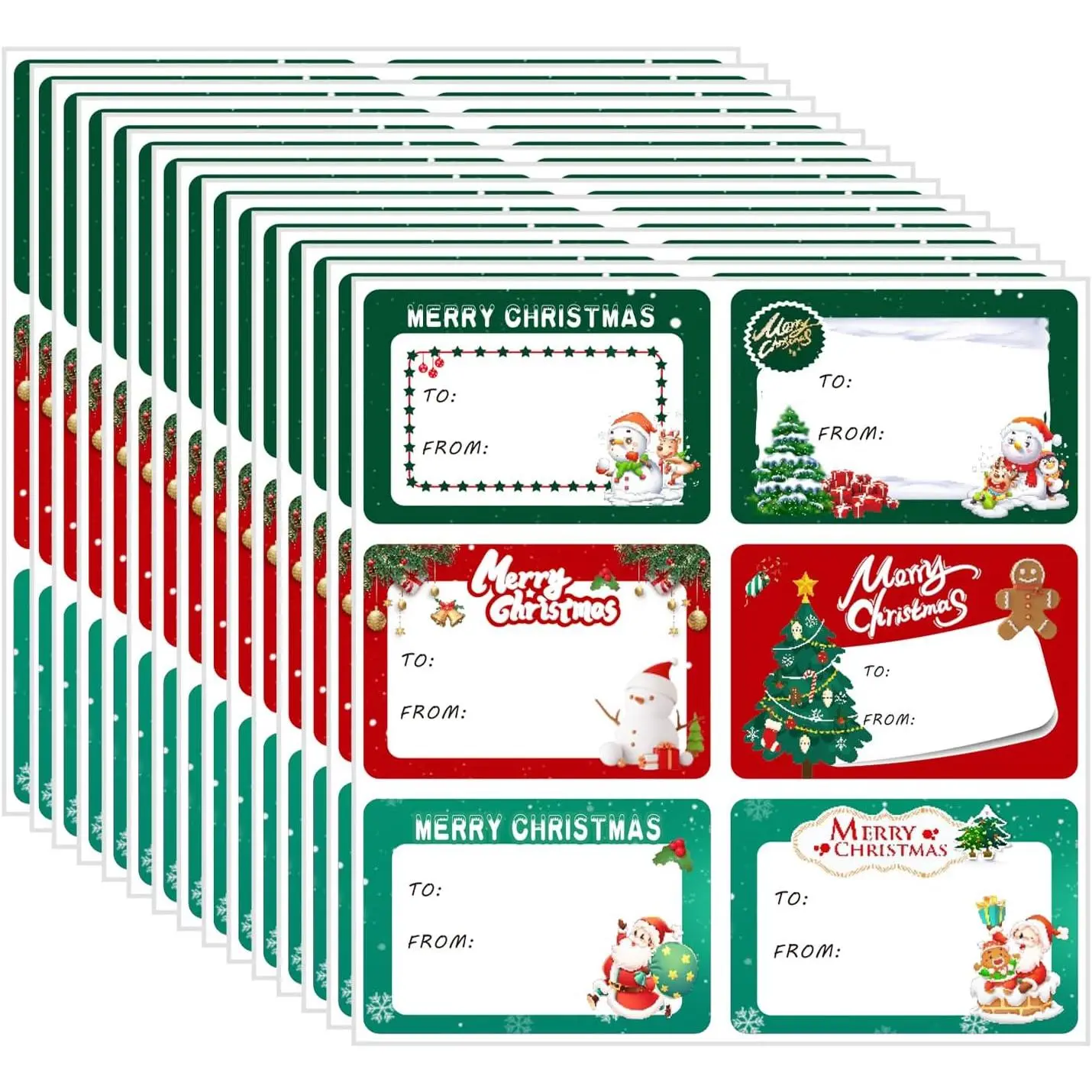 Decorative No-Glue Christmas Labels Stickers, 90 Pcs 2.56x1.78 Inch Festive Gift Tags for Christmas Day Gift Labeling & Holiday Decorations