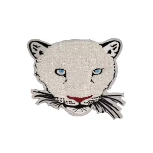 Patch Party Club, 1-pc, Sequins "Panther" Head White, Iron-On Patch, Large Patch; Bling Patch, DIY Applique; Multicolor Patch, Size 9"