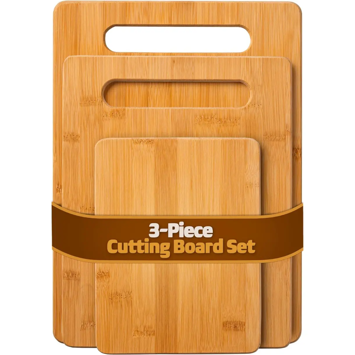 Eco-Friendly 3-Piece Bamboo Chopping Board Set - Reversible Wooden Butcher Block, Stain-Resistant Durable Kitchenware for Thanksgiving Grilling, Outdoor Cooking (Meat, Vegetables), Three Sizes