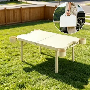 UFORU Portable Folding Camping Table with Adjustable Height, Lightweight Compact Side Tables with Mesh Shelf for Outdoor Picnic, BBQ, and Cooking