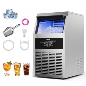 VEVOR Commercial Ice Maker Machine, 160 lbs/24h with 30 lbs Storage Capacity, Built-in/Freestanding/Under Counter, Stainless Steel Ice Maker with LED Display & Self-Cleaning, for Home Bar Restaurant