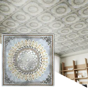 LooYee 24 PCS 2x2 Ft High-Strength Ceiling Tiles, 24x24 Inch Gilded Floral Ceiling Panels, Rigid PVC Waterproof Washable Cuttable Material Ideal for Living Room Bedroom Basement Cover 96 Sq.Ft