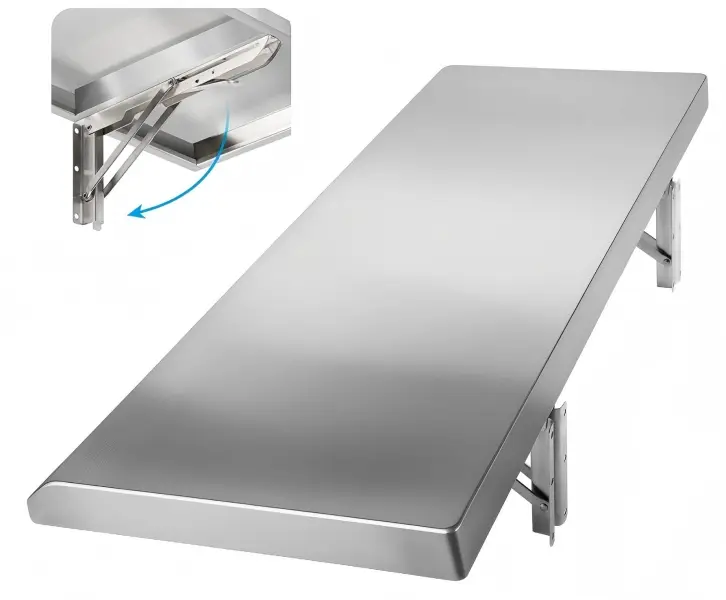 Heavy-Duty Stainless Steel Folding Wall Shelf, 20"x10" Drop-Down Concession Shelf, Wall-Mount Storage for Food Truck, Kitchen