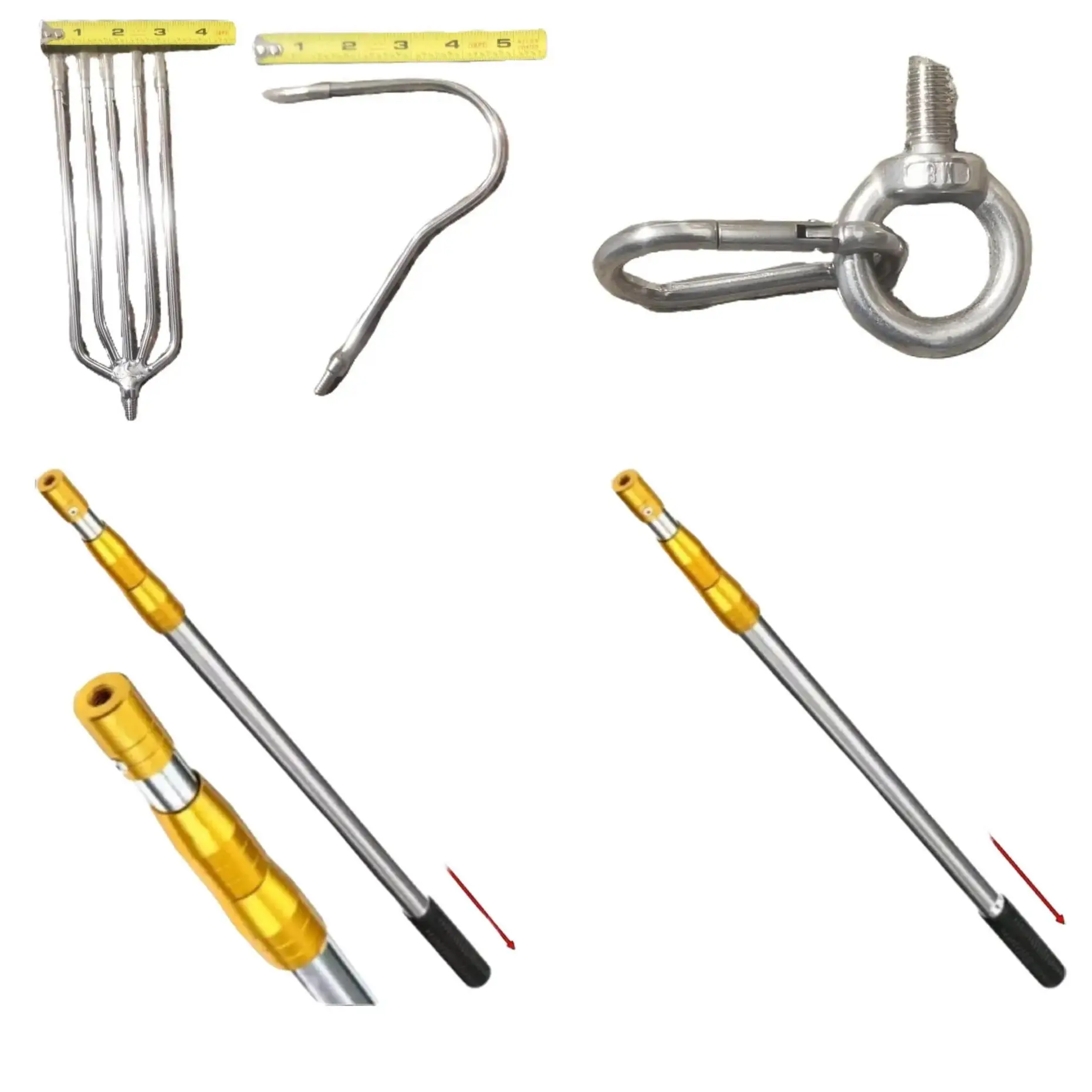 Ultimate Fishing Gear Kit Stainless Steel 5" Hook Gaff & 3" 5 Teeth Fork Harpoon Head 10/20 Foot Retractable Pole Handle Universal Live Bait Hoop Net and Hoop Landing Net Adapter Clip Chum Bag Carry Case for Saltwater Freshwater Fishing