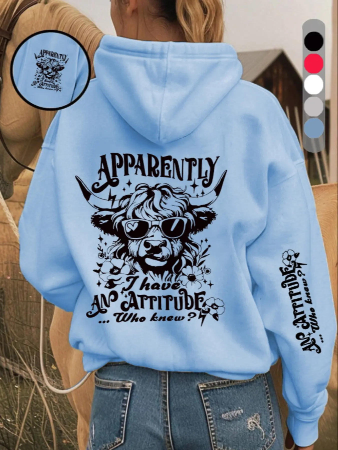 Women's Highland Cow Print Thermal Lined Hoodie Pullover, Printed Hooded Casual Long Sleeve Hooded Sweatshirt for Fall & Winter, Women's Clothes for Daily Wear, Tops, Womenswear, Graphic Casual Hoodie