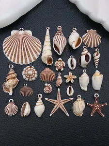 25pcs Mixed Beach Theme Ocean Shell Charms, Acrylic Conch Starfish, Seashell, Seahorse Pendants, DIY Jewelry Making, Craft Supplies