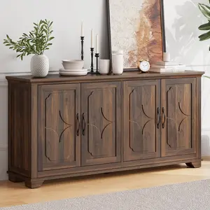 ONBRILL 63 Inch Buffet Cabinet with Storage, Large Sideboard Cabinet with 4 Carved Doors, Modern Credenza Storage Cabinets w/Adjustable Shelves for Kitchen, Living Room