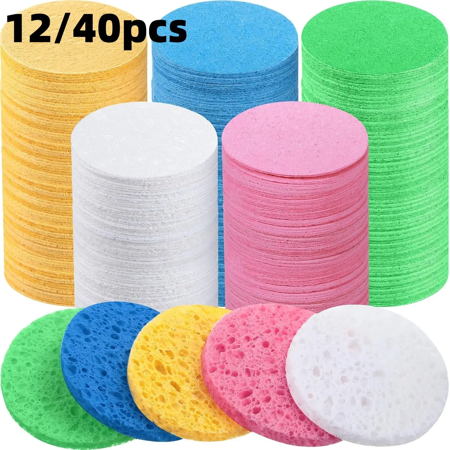 Compressed Facial Sponges, 12 or 40 Pcs Disposable Facial Exfoliating Pads, Professional Facial Skin Care Tools for Cosmetologists and Makeup Kits, Makeup Remover