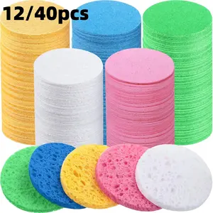 Compressed Facial Sponges, 12 or 40 Pcs Disposable Facial Exfoliating Pads, Professional Facial Skin Care Tools for Cosmetologists and Makeup Kits