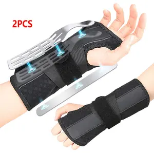 2pcs Carpal Tunnel Wrist Brace with 2 Metal Splints, Adjustable Night Support for Left Right Hand, No Thumb Pressure, All Seasons