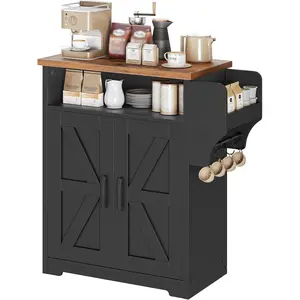 Coffee Bar Cabinet, Kitchen  with Storage, Farmhouse Sideboard Buffet Cabinet with Dual-Purpose Floating Shelf and Hooks, for Restaurant, Living Room, Rustic Brown KF22BR