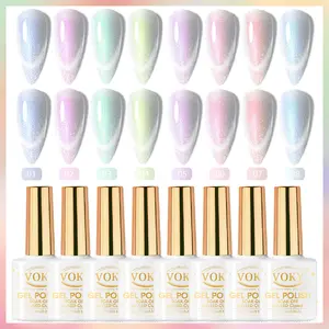 VOKY 8 Pack Cat Eye Gel Nail Polish Set 01-08 Pastel Magnetic Iridescent Holographic Shimmer UV LED 5-Free 8 Bottles x 7.5ml Each Romantic Nail Art Kit