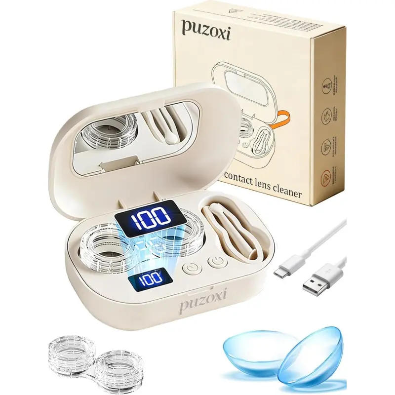 Ultrasonic Contact Lens Cleaner Machine Portable Rechargeable USB Powered Contact Lens Cleaner 3 Modes Deep Cleaning Lens Washer with Mirror Compact Travel Contact Lens Cleaning Device for Gym Sports Running Outdoor Travel Office Hotel