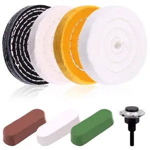 8Pcs 4inch Buffing Polishing Wheel Kit Includes Polishing Compounds, Buffer Wheels for Polishing and 1/2" Arbor Hole, Polishing Pad Buffing Wheel Kit, Buffer Polisher for Bench