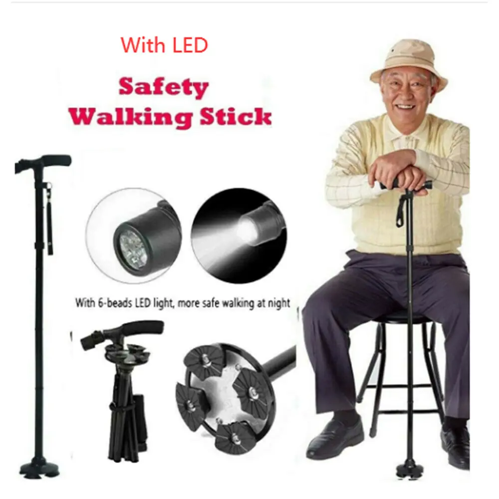 Folding Walking Cane with LCD Display & Flashlight for Seniors | 5 Gears Adjustable Aluminum Walking Stick Trekking Pole, Lightweight Collapsible Mobility Aid Crutch with Handle Strap for Travel Hiking Daily Balance Support