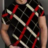 Men's Casual Stretch Polyester Knit Sweater, Rhombic Rhythm 3D Digital Print T-Shirt, Tops, Streetwear, Street Hip-Hop Style, Round Neck Short Sleeve, All Season Comfort, Menswear