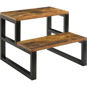 2-Step  Step Stools for Adults , Heavy Duty Bedside Step Stool with 500 Lbs Capacity, Non-Slip Stepping Foot Stool for Bedroom Livingroom Bathroom Kitchen, Rustic Brown TBD002H