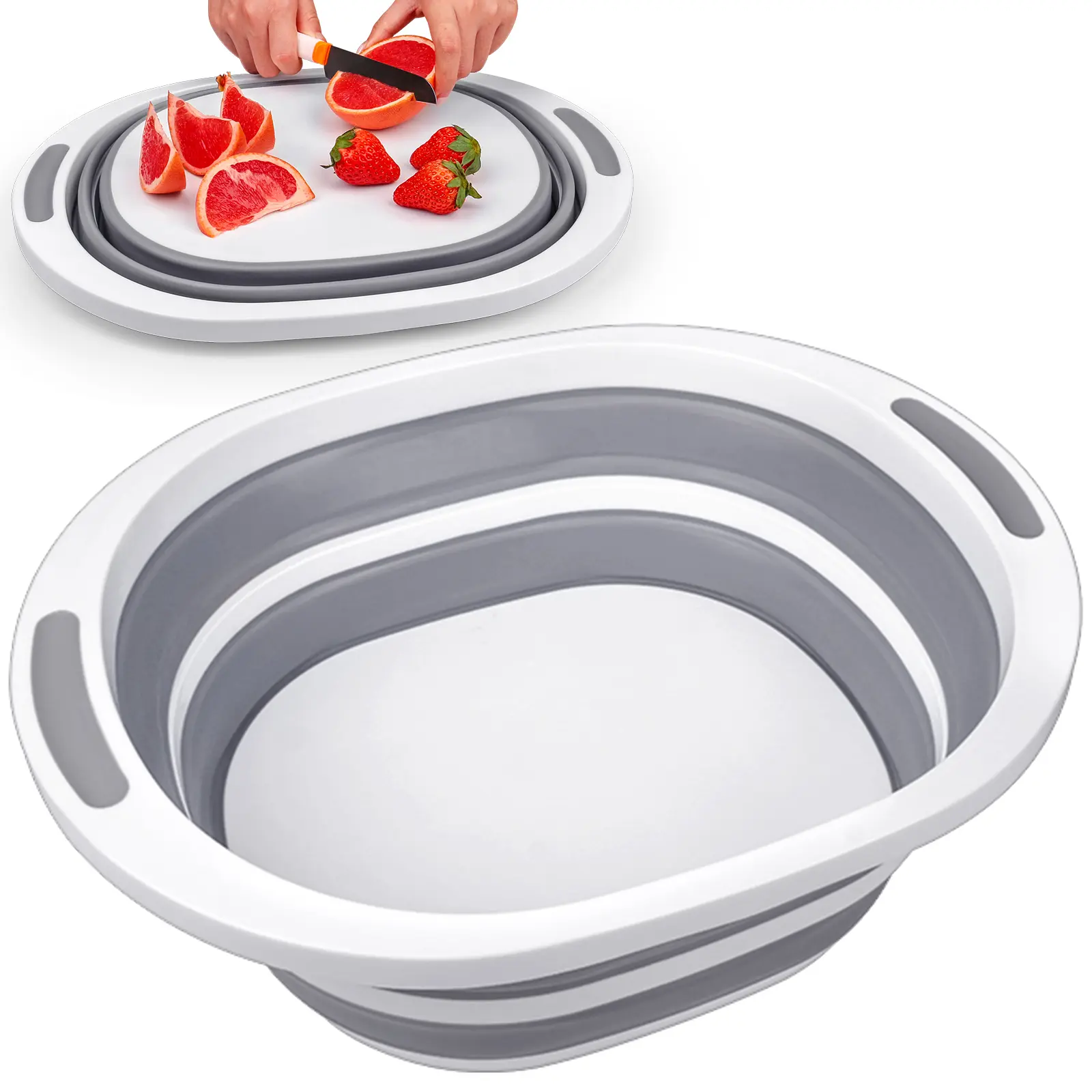 2 in 1 Dishpan Cutting Board Collapsible Wash Basin, 7.5L Dish Tub Sink Basin Folding. Portable Sink Dish Basin for Camping Fruit Kitchen Utensils