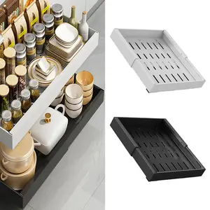 Pull Out Cabinet Organizer Expandable, Heavy Duty Slide Out Drawers for Kitchen Cabinets - Adhesive No Drill Roll Out Shelves Adjustable Width Roll Out Shelf 1pcs