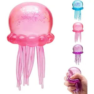 BINOK Jellyfish Squishy, Jellyfish Squeeze Stress Ball, Ice Squeeze Cube-Drop Malt Sugar Balls Sensory for Anxiety Stress Party Favors (Pink)