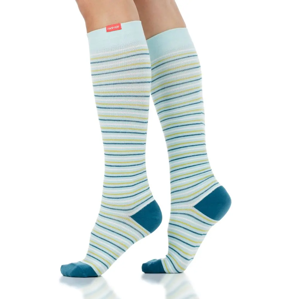 Vim & Vigr Pinstripe Cotton Compression Socks 15–20 mmHg Knee High for Women & Men – Breathable Support Socks for Circulation, Nurses, Travel & All-Day Wear