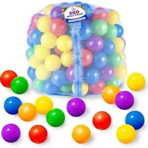200 Count Plastic Balls for Ball Pit, Phthalate and BPA Free, Crush Proof Play Balls for Ball Pit, Pit Balls in Assorted Colors in Reusable and Durable Mesh Storage Bag with Zipper