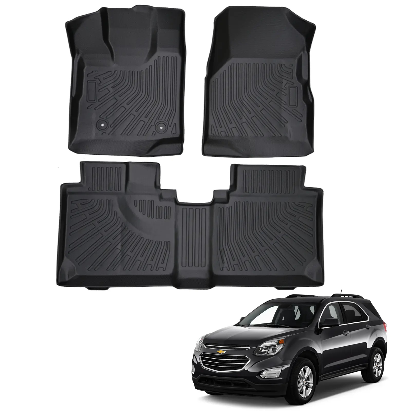 Canvcle Custom Fit Automotive Floor Mats Set for Chevrolet Equinox/GMC Terrain Denali 2012-2017, Vehicle-Specific Pre-Cut 3D Scanning Front+Rear, All-Weather Grip TPE Odorless for Fresh Cabin, Raised Edge Car Interior Parts, Synthetic, Raised Edges