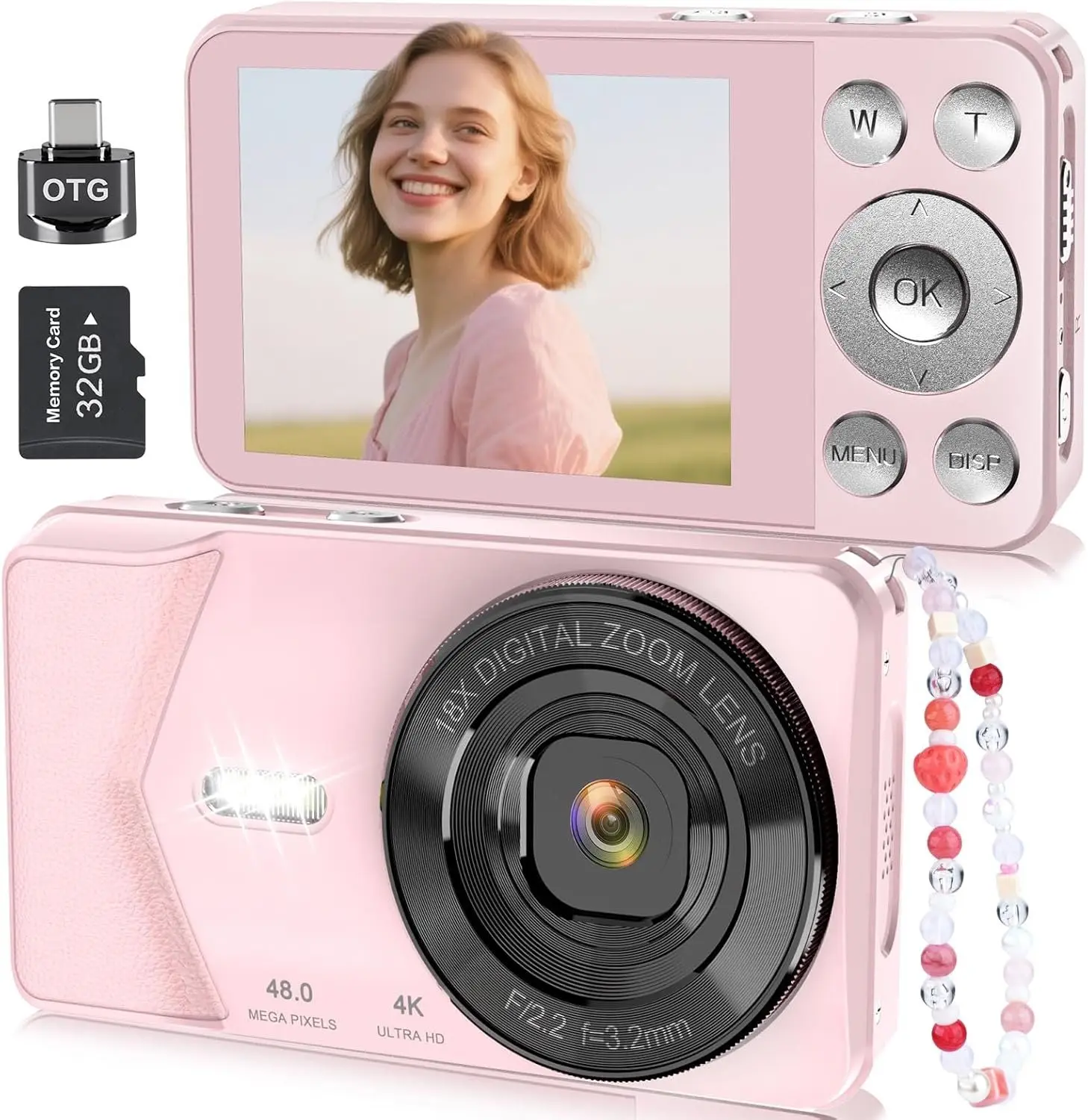 Digital Camera, Autofocus 48MP 4K Camera for Photography with 32GB Card, Portable Compact Point and Shoot Digital Camera for Teens Adult Beginner  with Metal Shell, 2000 mAh