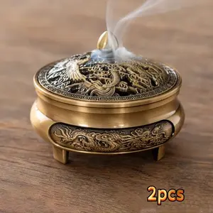2 Large Hollow Three-Legged Vintage Incense Burner, Yoga Meditation Rest Reading Use, Home Desk Office Decor Art Memorial Gift, Fragrance, Aromatherapy Scent Diffuser